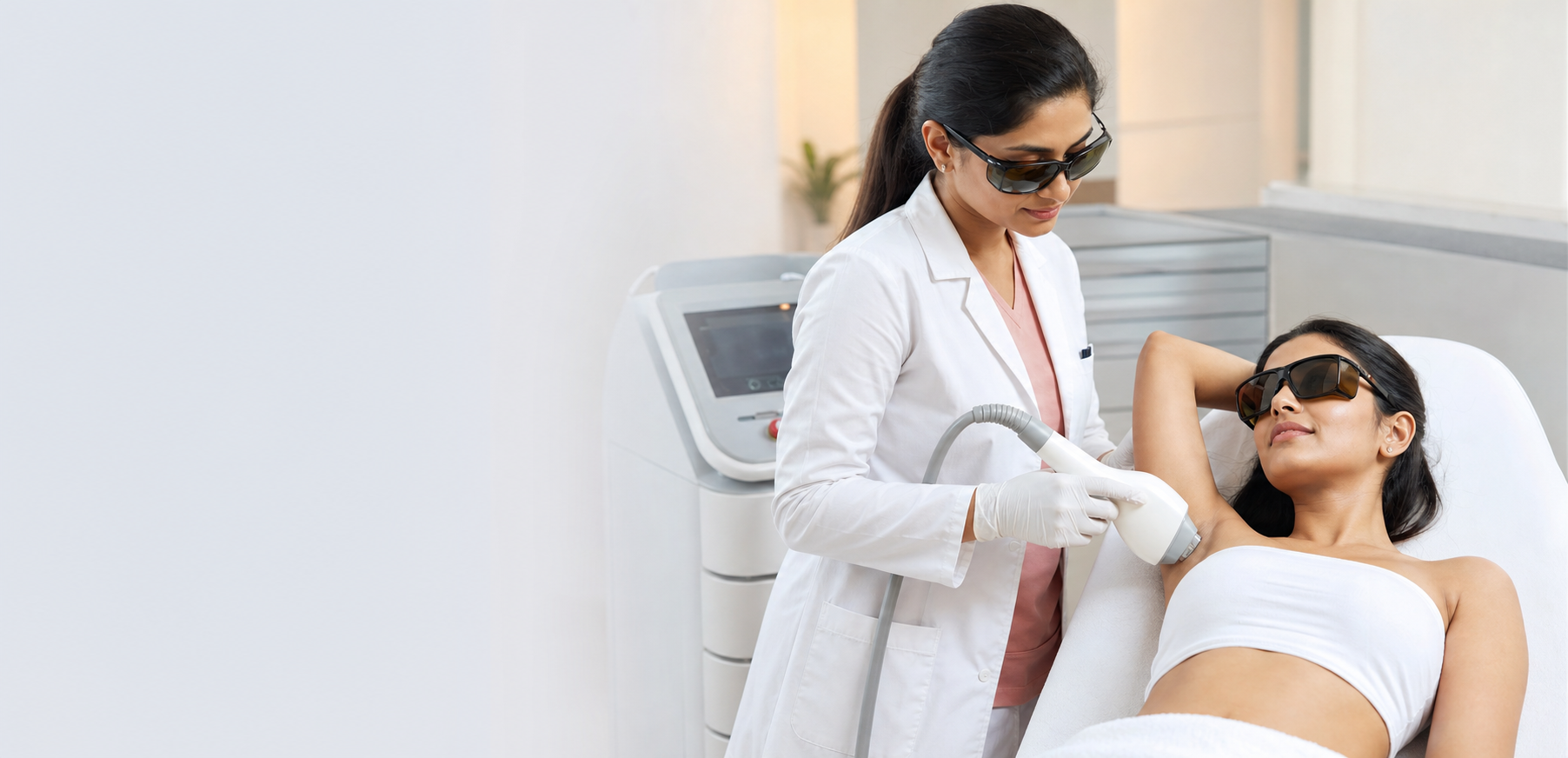 A laser hair reduction session at Dr. Nishita's Clinic