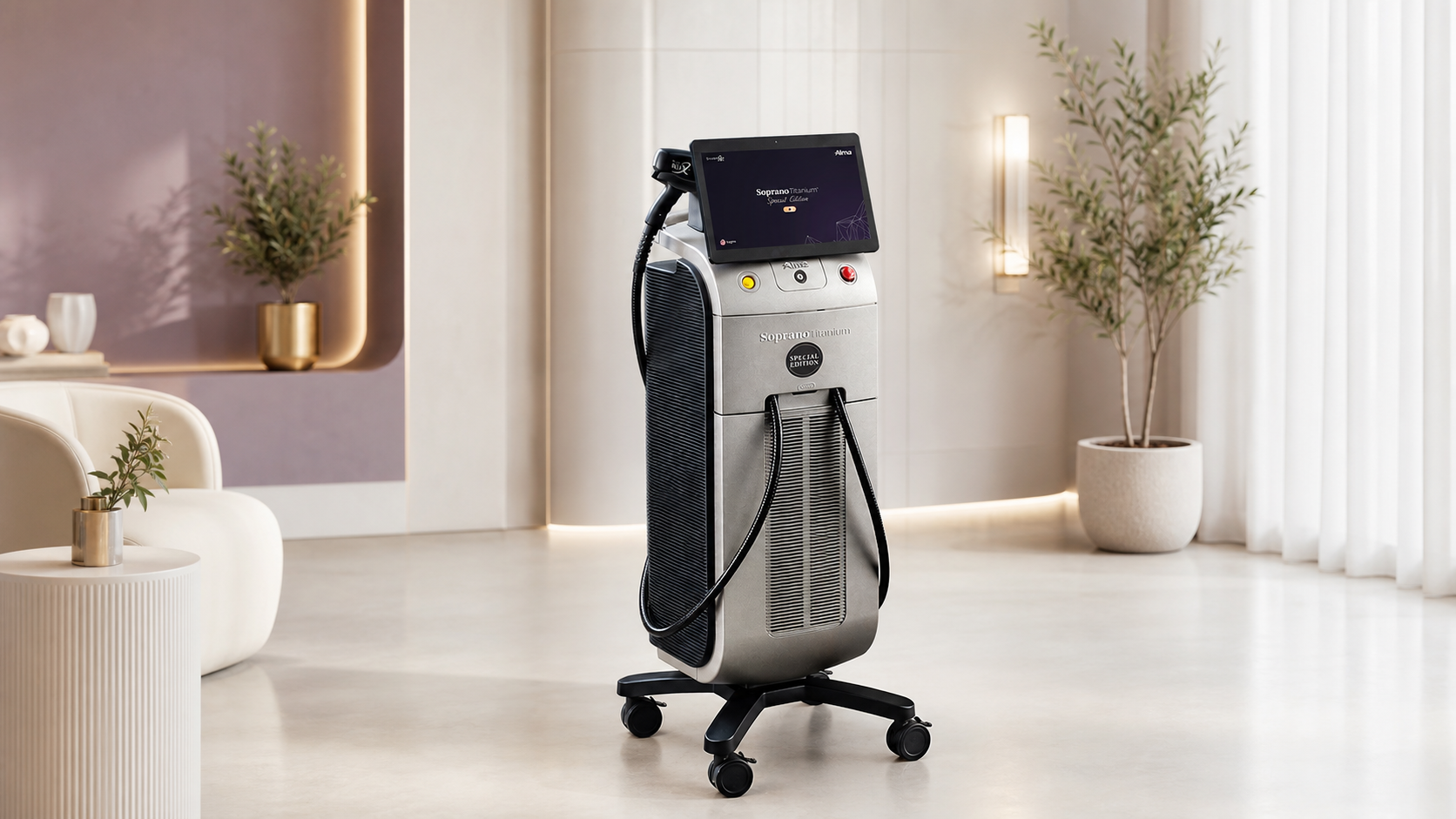 Clinic laser machine representing Soprano Titanium triple wavelength technology